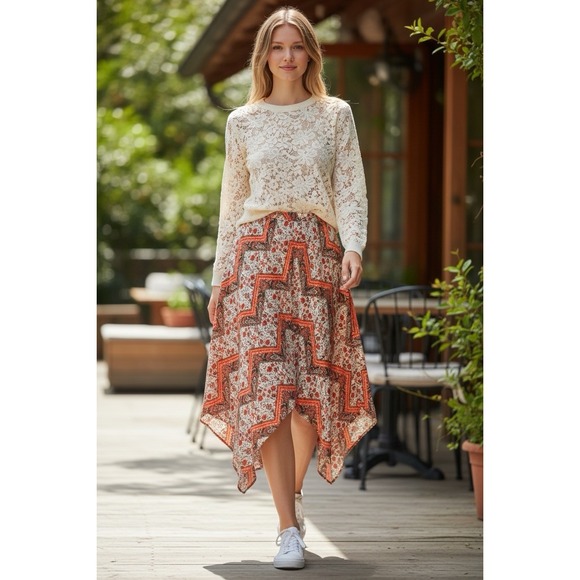 Heart Soul Dresses & Skirts - Heart Soul Y2K Asymmetrical Floral Skirt Boho Flowy Hippie Midi Skirt